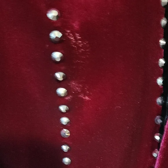 Strapless Johnathan Kayne Black and Burgundy Velvet Mini Dress with Metal Fringe - Picture 8 of 9